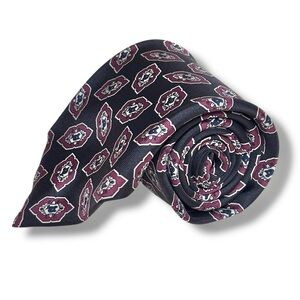 BROOKS BROTHERS Black All Silk Tie Ivory & Deep Red Polygon Pattern